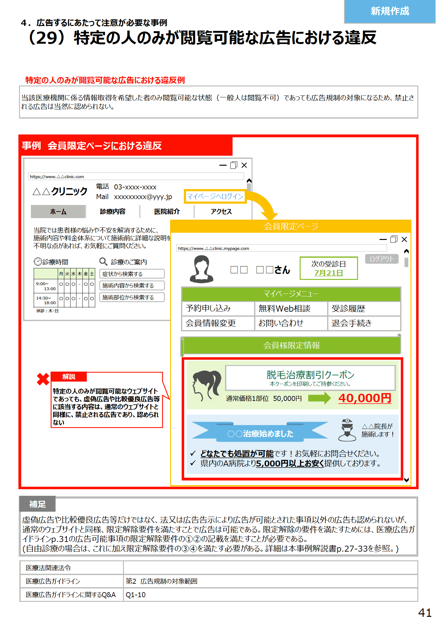 (29)特定の人のみが閲覧可能な広告における違反 - 医療広告規制におけるウェブサイトの事例解説書(第2版)