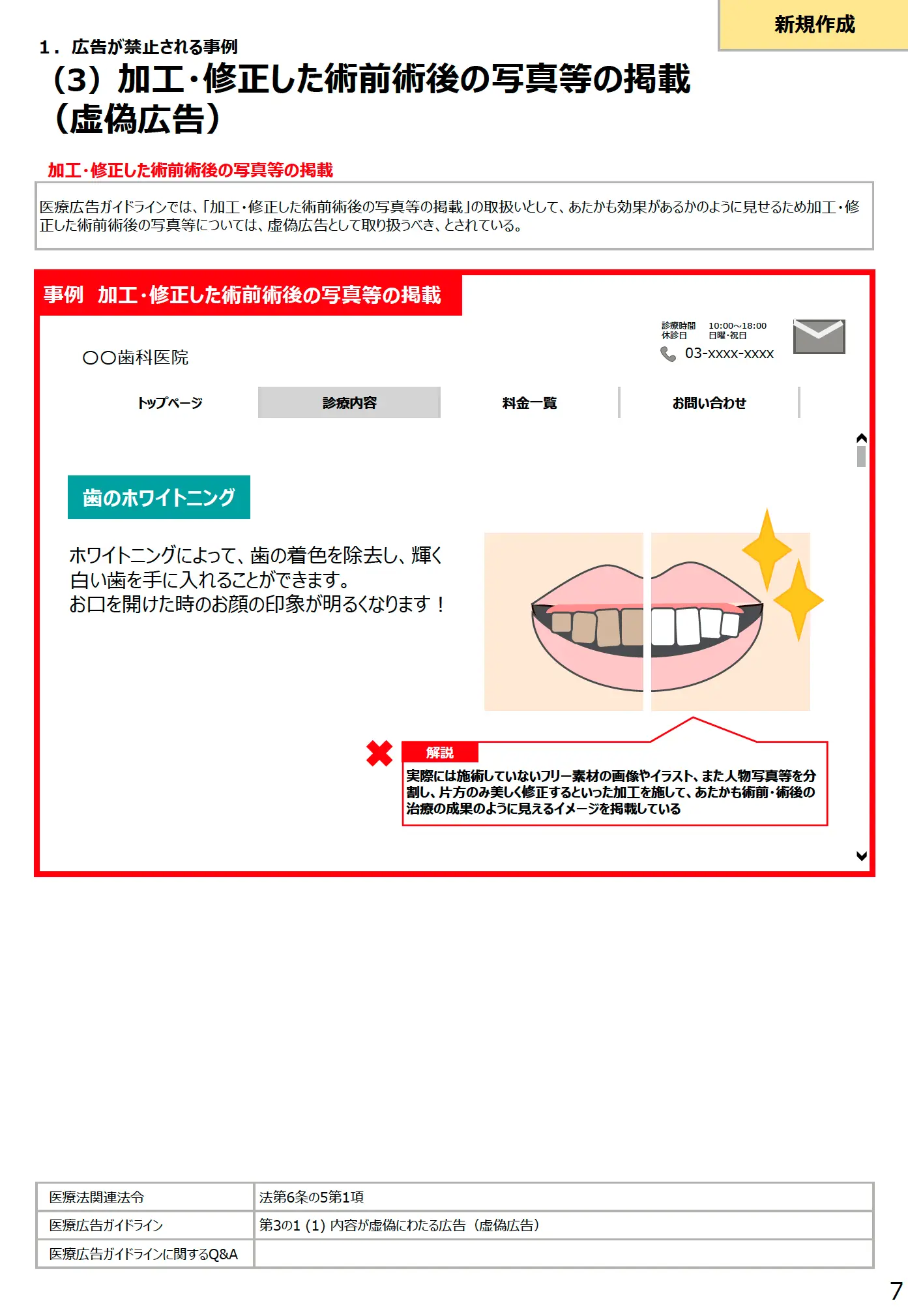 (3) 加工・修正した術前術後の写真等の掲載 (虚偽広告) - 医療広告規制におけるウェブサイトの事例解説書(第3版)