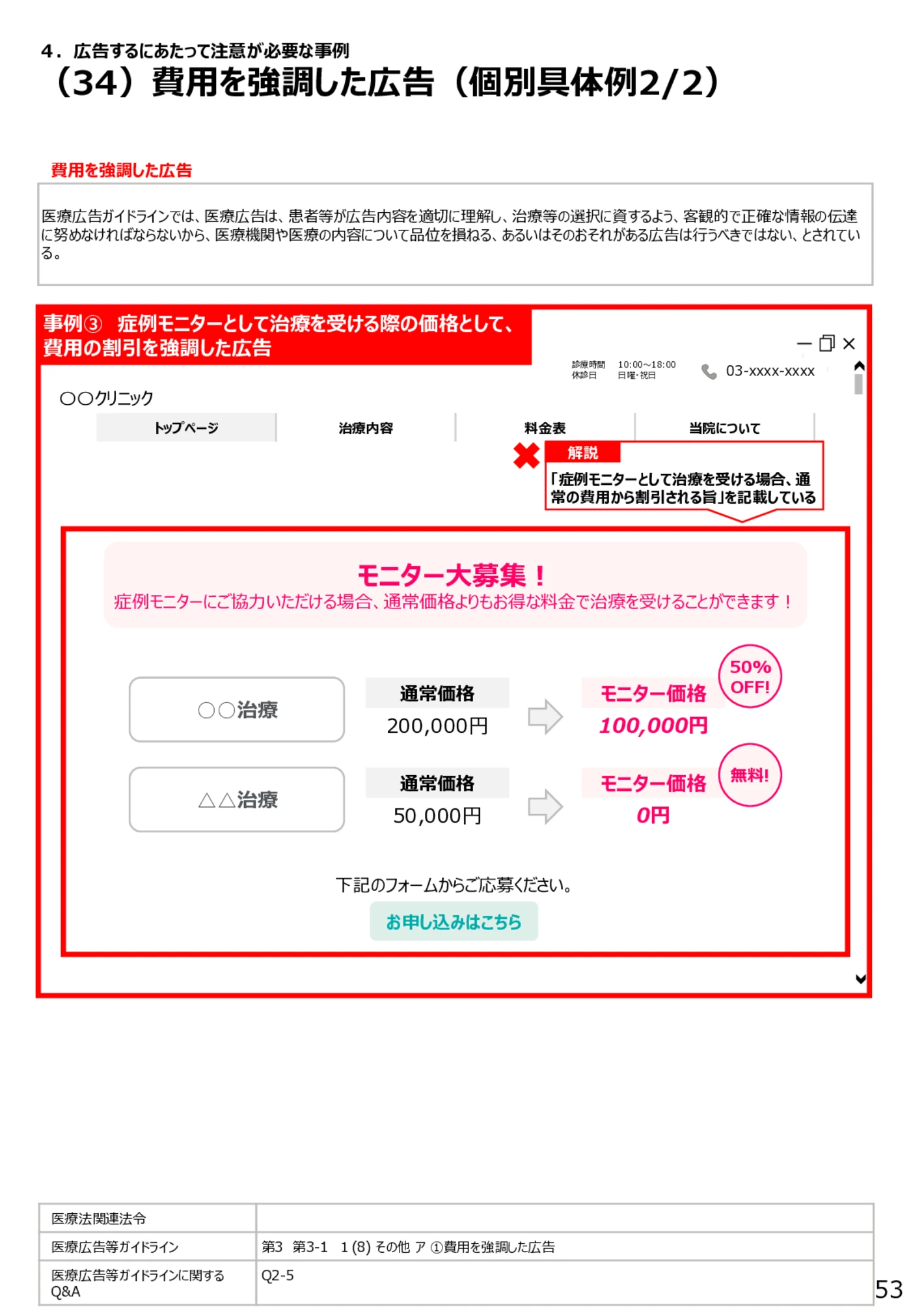 （34）費用を強調した広告（個別具体例2/2） - 医療広告規制におけるウェブサイト等の事例解説書（第６版）